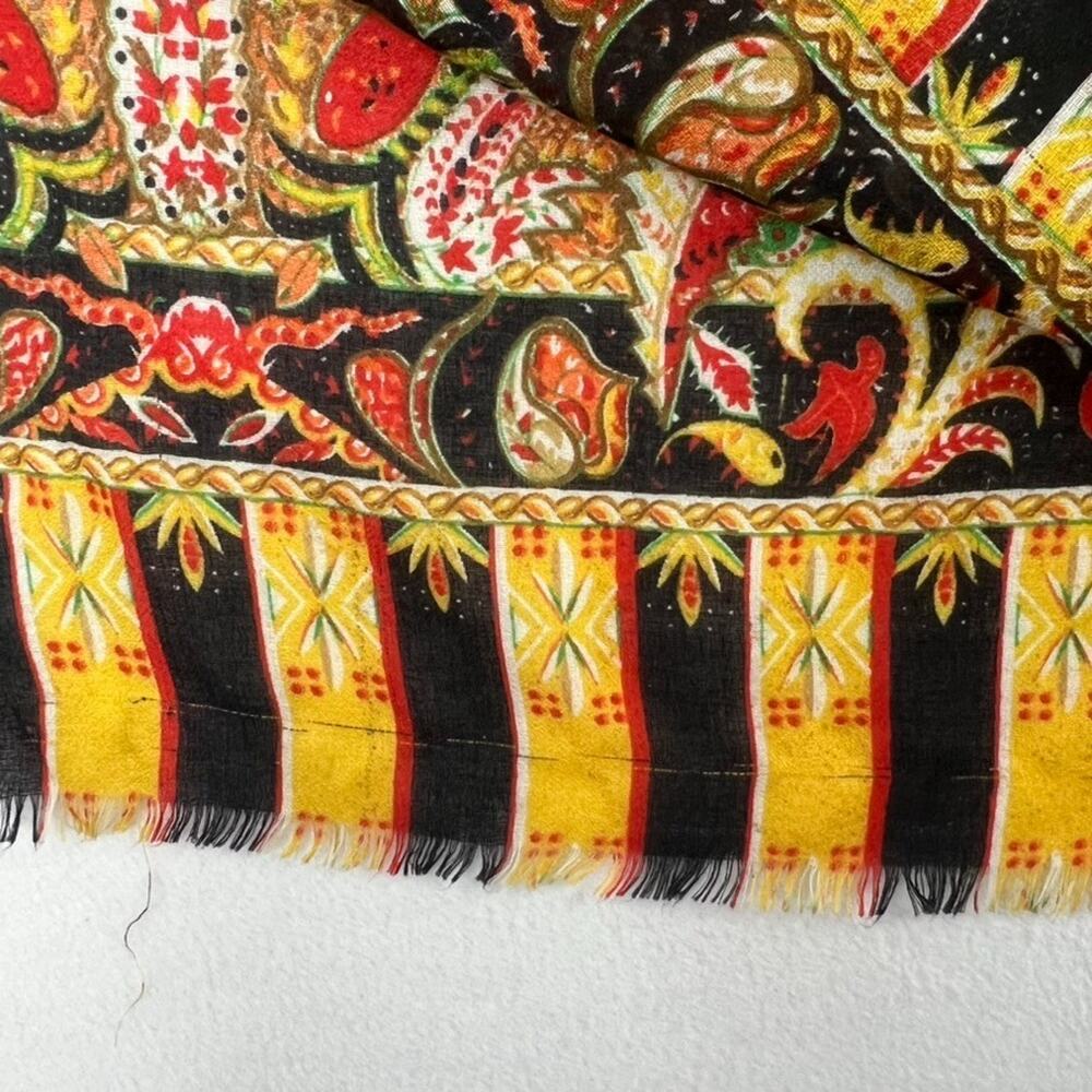 Scarf Wrap Shawl Floral XL Long Orange Green Vtg Viscose - Picture 6 of 8